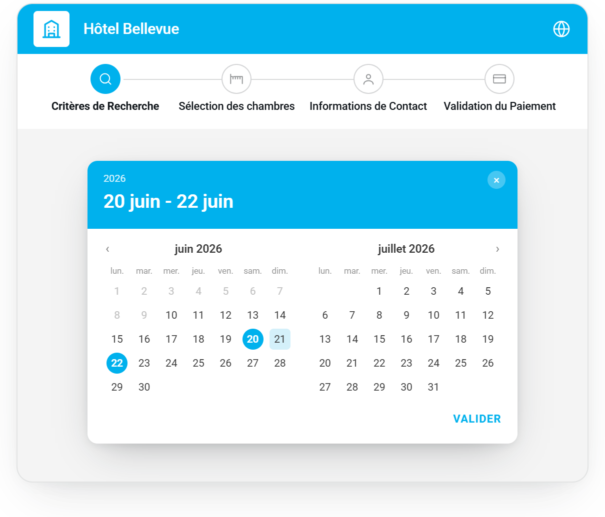 Aperçu du widget de réservation du Booking Engine Medialog