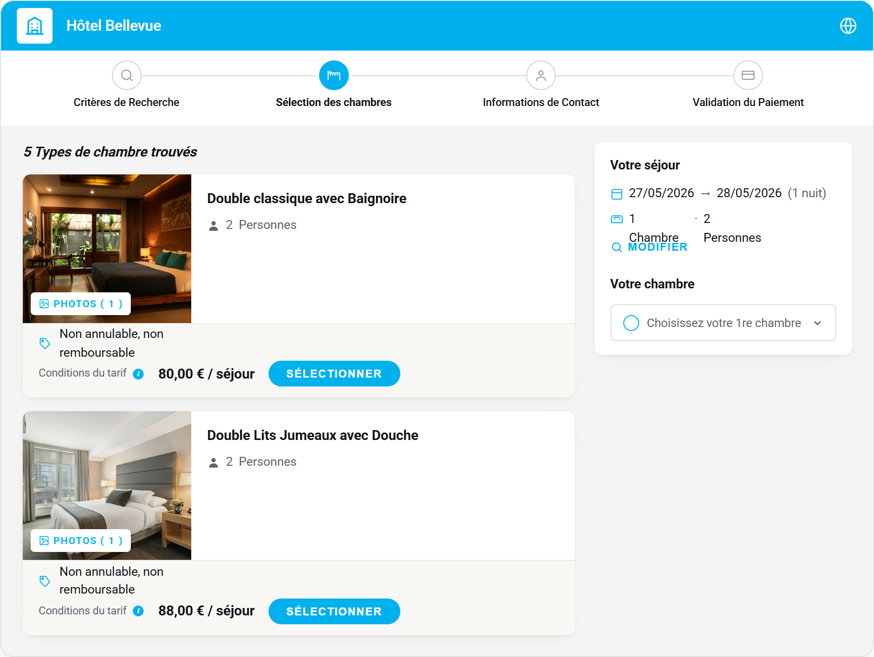 Interface du booking engine Medialog